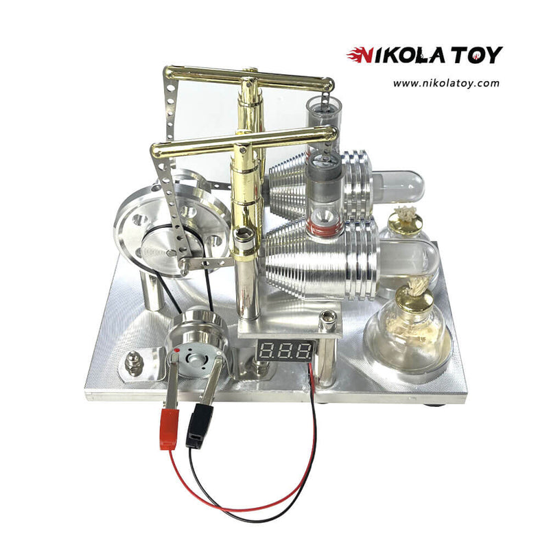 NikolaToy™ Double cylinder Stirling model+Voltmeter