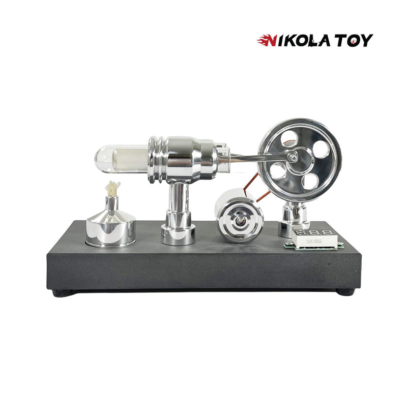 NikolaToy™ Mirror polished Stirling engine with embedded voltmeter and USB plug