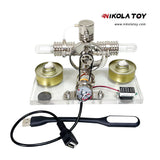 NikolaToy™ Cross twin Stirling engine+power generation device+voltmeter+LED