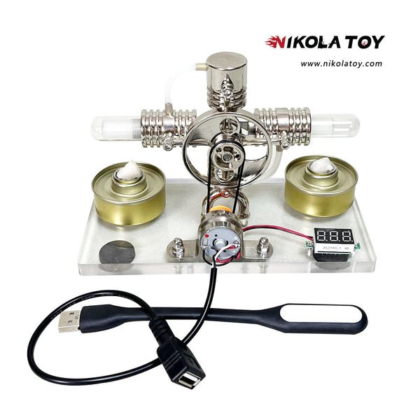 NikolaToy™ Cross twin Stirling engine+power generation device+voltmeter+LED