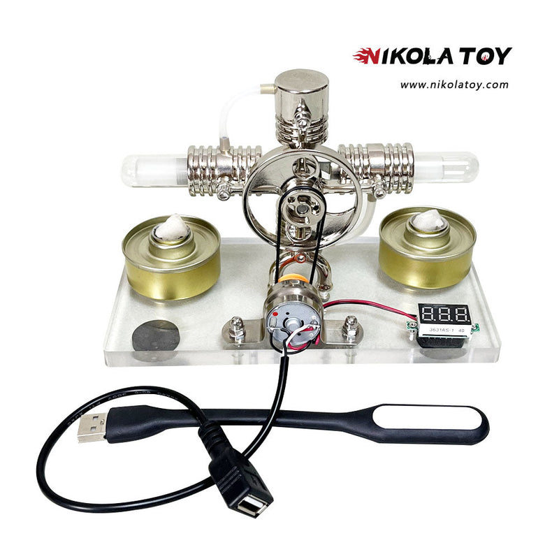 NikolaToy™ Cross twin Stirling engine+power generation device+voltmeter+LED