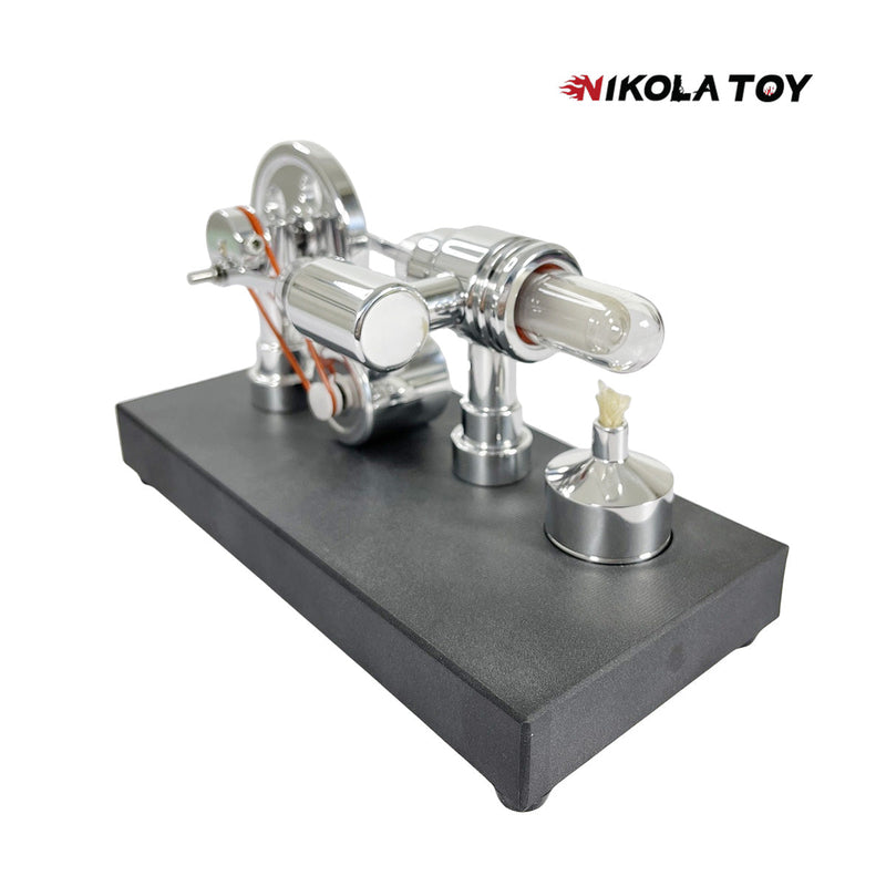 NikolaToy™ Mirror polished Stirling engine with embedded voltmeter and USB plug